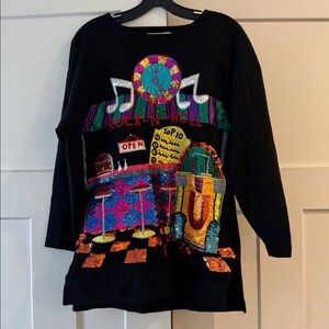 Vintage Sequin New Years Rock n Roll Diner Long Sleeve Shirt, Size Small